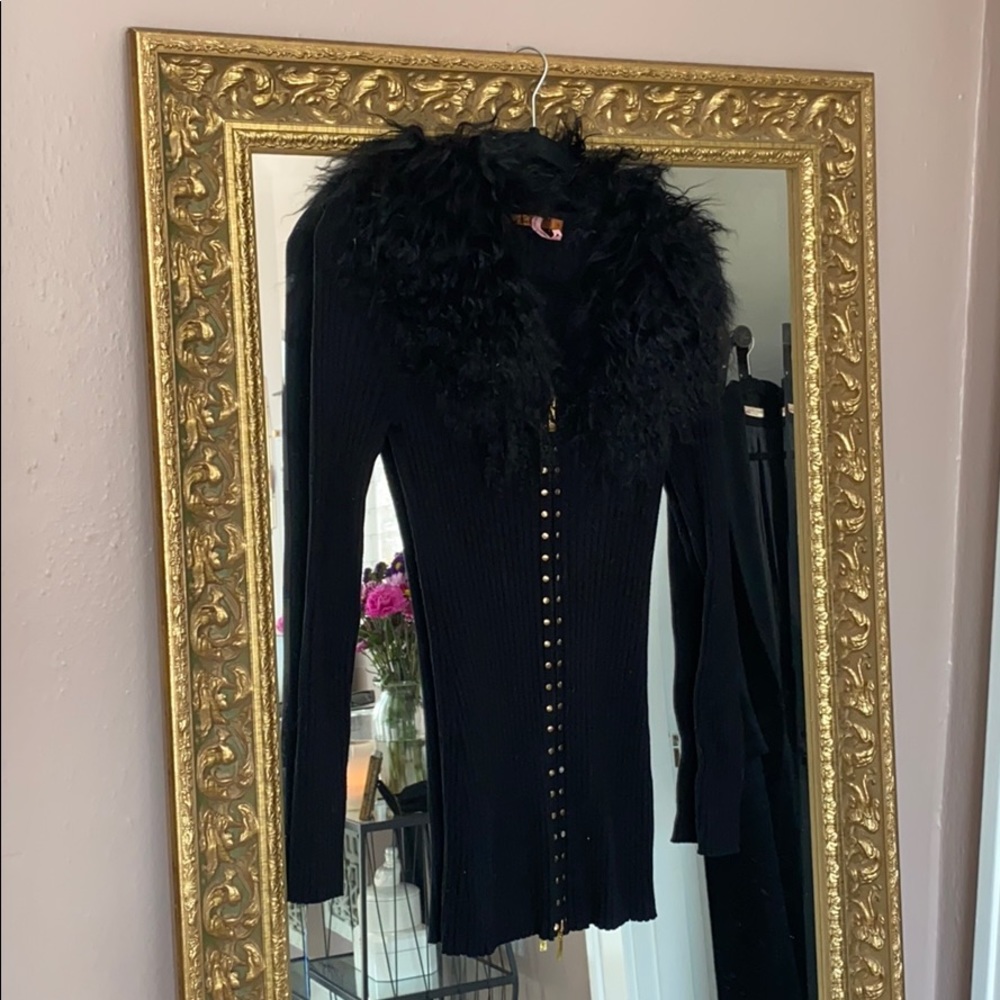 Belldini double zip faux fur cardigan